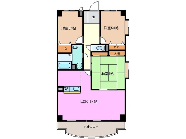 中川原駅 徒歩9分 6階の物件間取画像